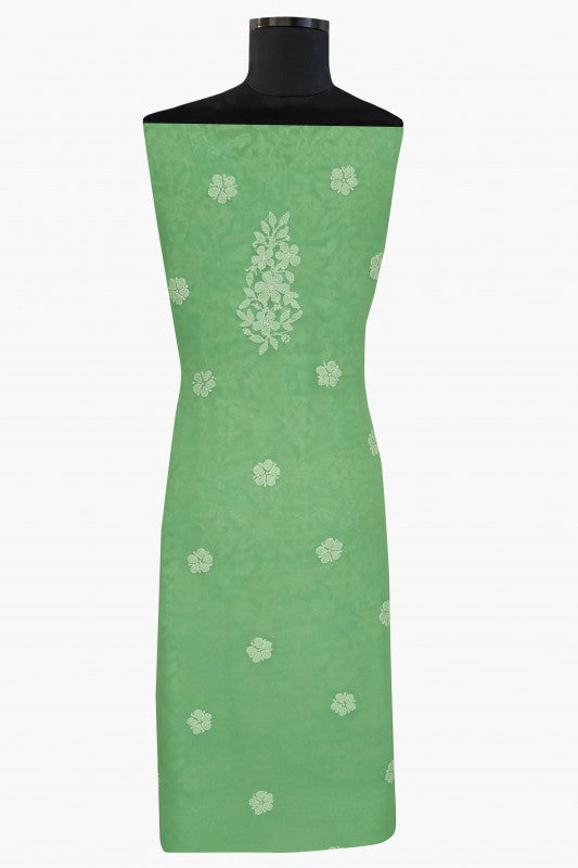 Ada Hand Embroidered Green Georgette Chikan Unstitched Kurta Dupatta Set with Gota Patti Work A406292