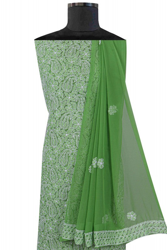 Ada Hand Embroidered Green Georgette Lucknowi Chikan Unstitched Suit Piece A616879
