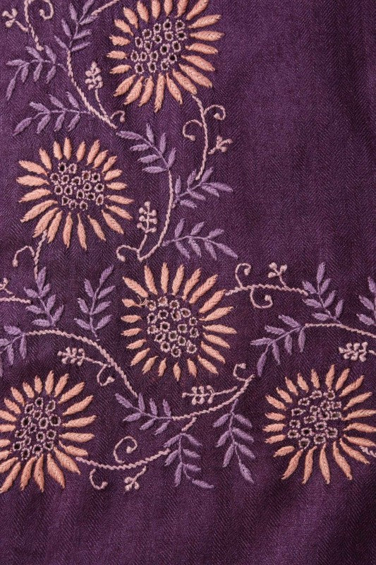 Ada Hand Embroidered Royal Purple Pashmina Lucknow Chikan Woolen Stole-A232220