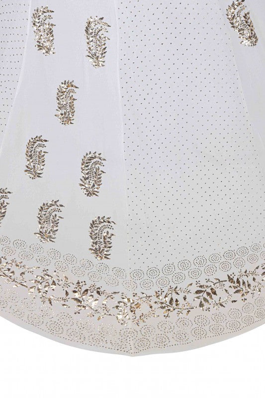 Ada Hand Embroidered White Georgette Lucknowi Chikankari Lehenga Skirt with Muqaish Work (only skirt) A414390