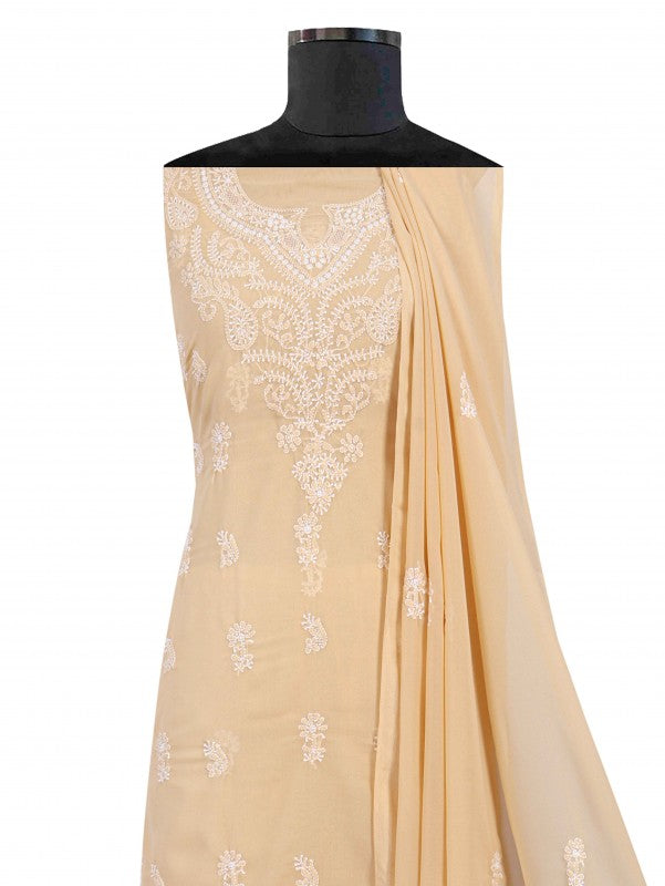 Ada Hand Embroidered Fawn Georgette Lucknowi Chikan Unstitched Suit Piece A615225