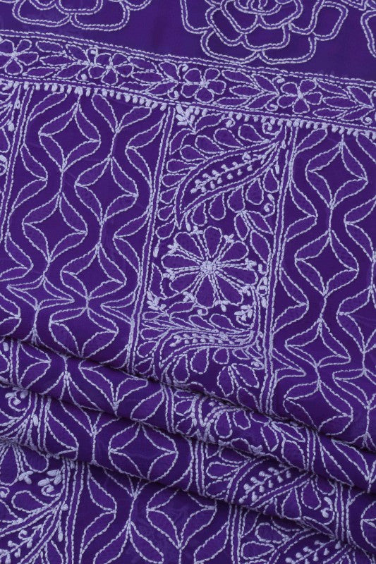 Ada Hand Embroidered Grape Purple Pure Georgette Lucknowi Chikan Unstitched Kurta Dupatta Set A578320
