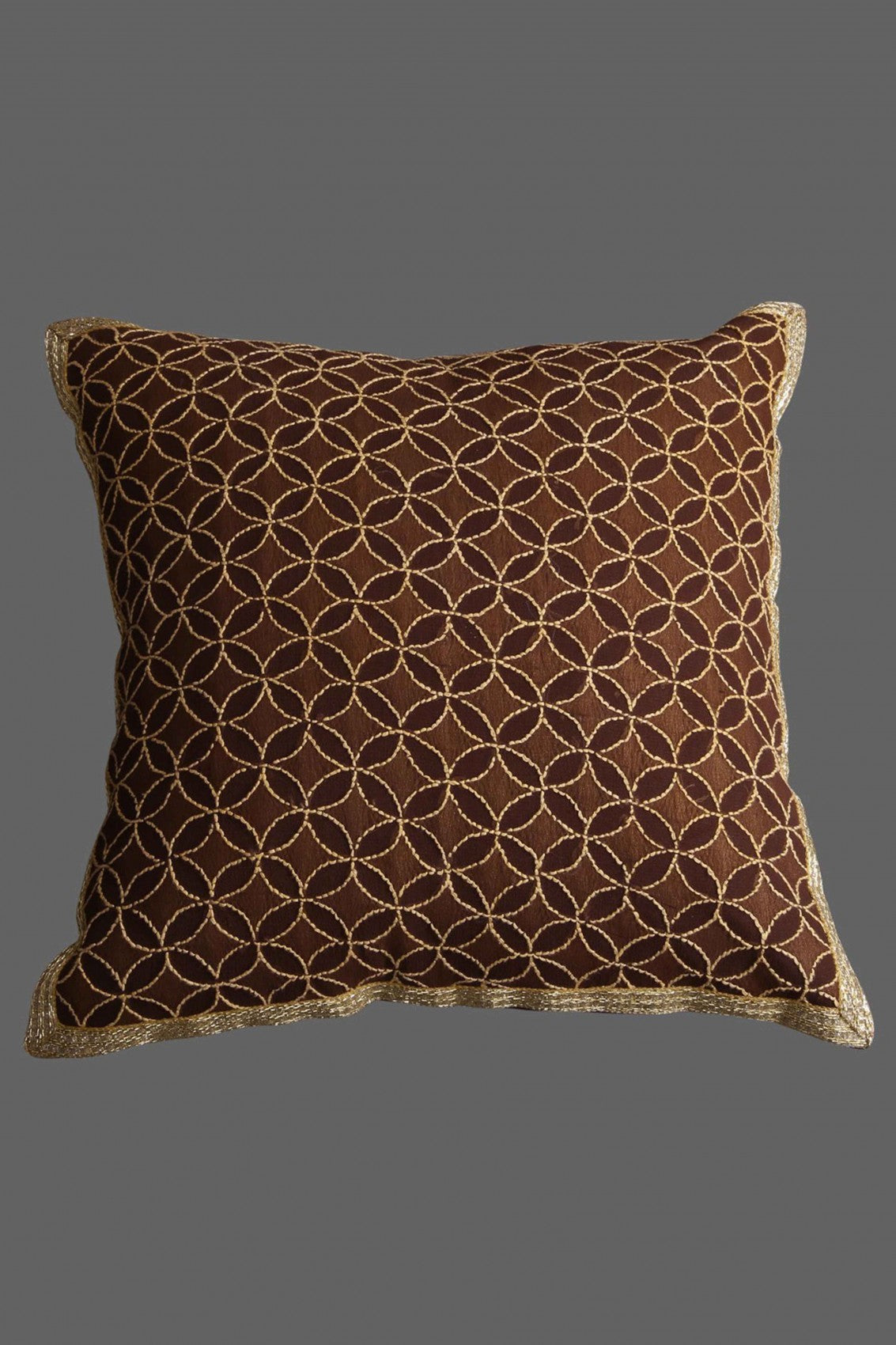 Ada Hand Embroidered Brown Georgette Lucknowi Chikankari Cushion Cover 01A191523