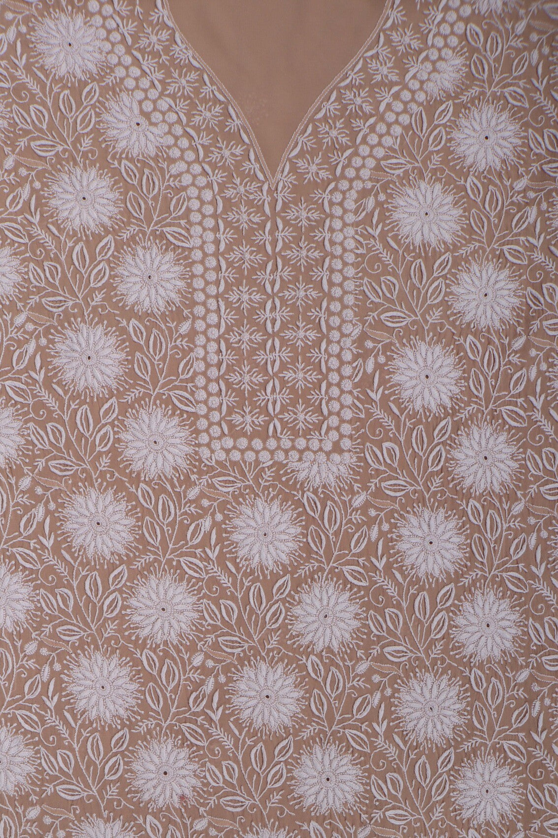 Ada Hand Embroidered Fawn Pure Georgette Lucknowi Chikankari Unstitched Kurta Dupatta Set A198254