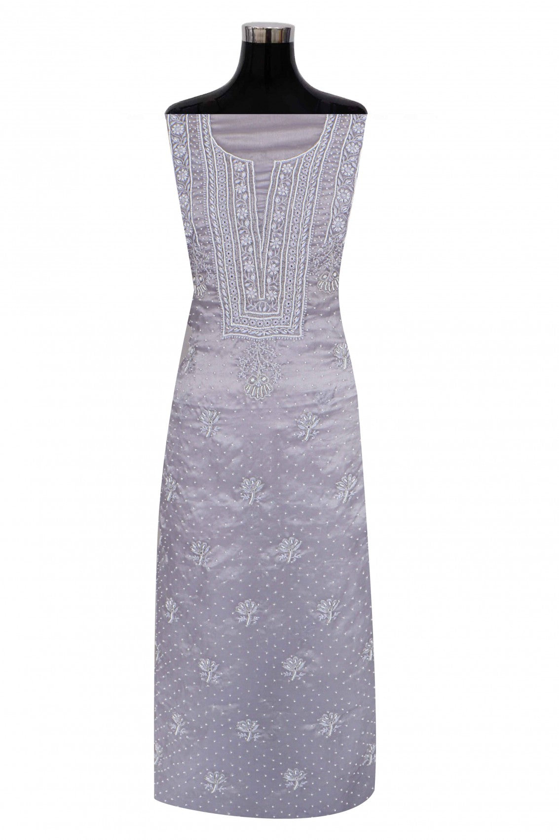Ada Hand Embroidered Light Grey Organza Lucknowi Chikankari Unstitched Kurta Piece With Pearl Work A581353