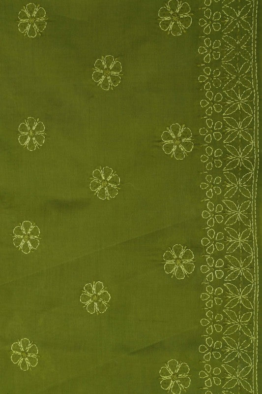 Ada Hand Embroidered Green Cotton Lucknowi Chikan Unstitched Suit Piece–A100194