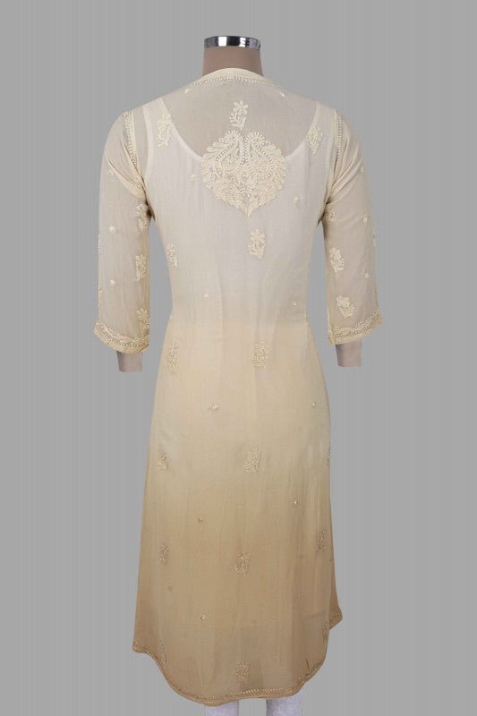 Ada Hand Embroidered Fawn Georgette Lucknowi Chikankari Front Open Kurta A616800