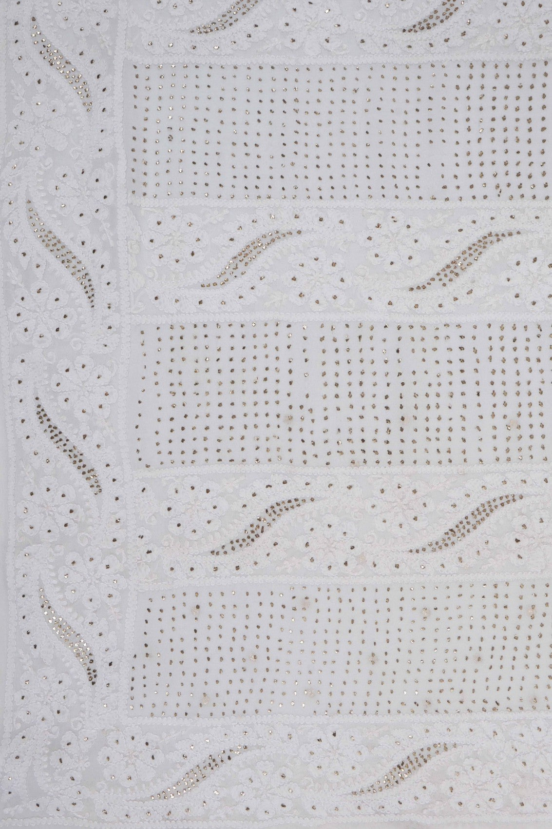 Ada Hand Embroidered Off White Viscose Georgette Lucknowi Chikankari Saree/Blouse With Muqaish Work A583626