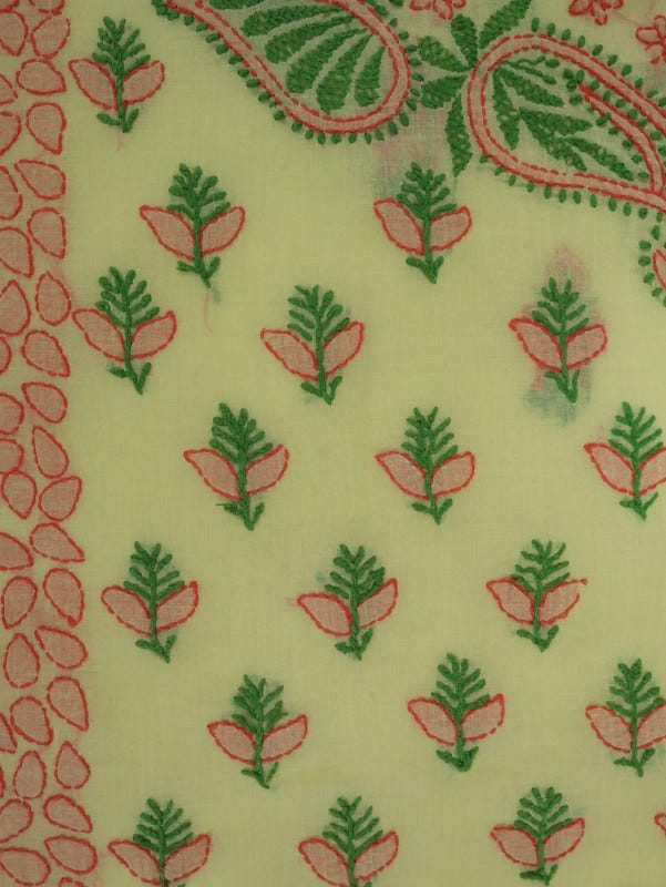 Ada Hand Embroidered Lemon Cotton Lucknowi Chikankari Saree With Blouse A239628