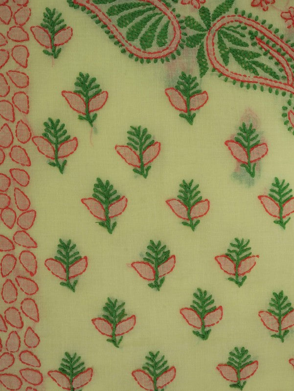 Ada Hand Embroidered Lemon Cotton Lucknowi Chikankari Saree With Blouse A239628