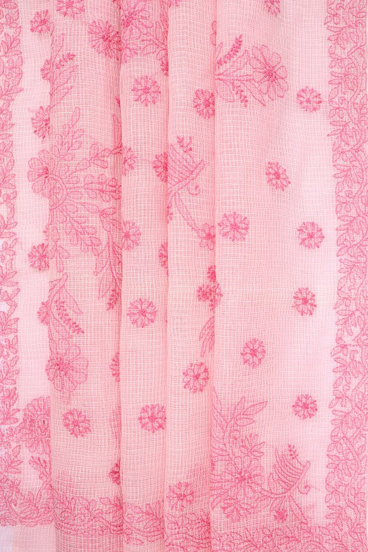 Ada Hand Embroidered Pink Kota Lucknowi Chikankari Saree With Blouse A607019