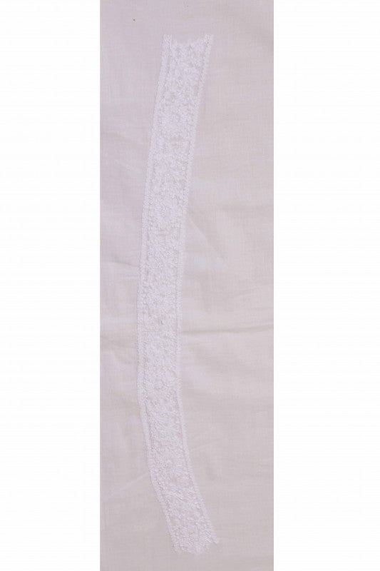 Ada Hand Embroidered White Cotton Chikan Unstitched Men's Kurta Piece-A617086