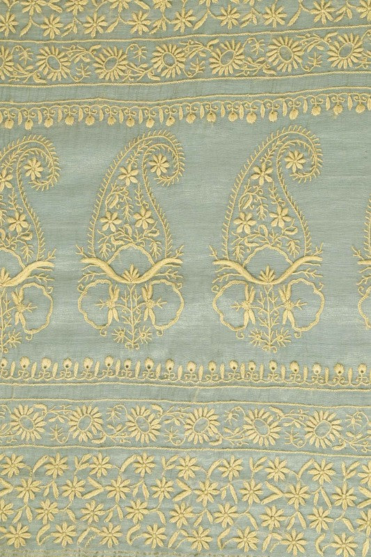 Ada Hand Embroidered Sage Green Tissue Lucknowi Chikankari Saree With Blouse-A606191