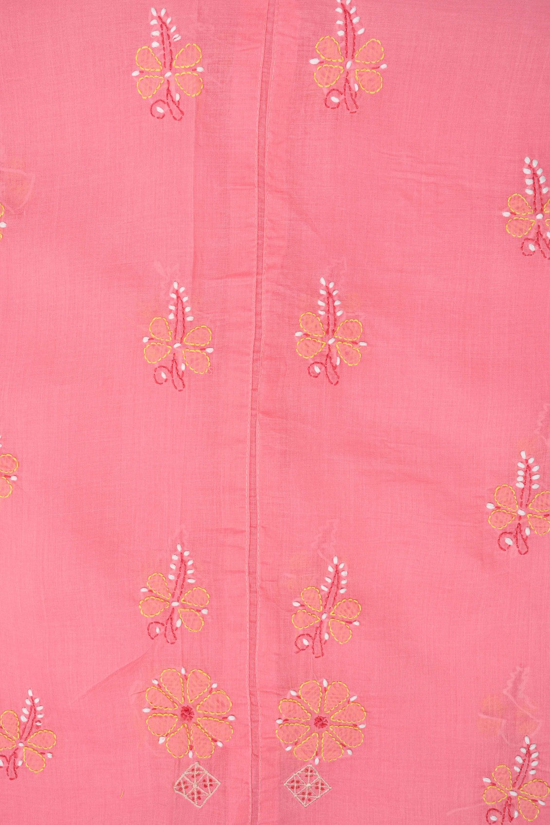 Ada Hand Embroidered Peach Cotton Lucknowi Chikankari Unstitched Suit Piece A610094