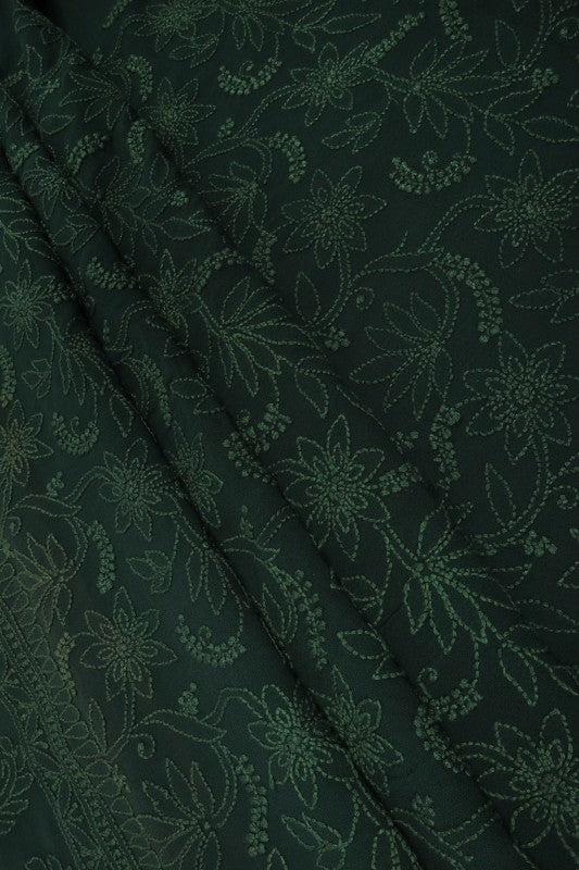 Ada Hand Embroidered Dark Green Georgette Lucknowi Chikan Unstitched Kurta Piece A536658