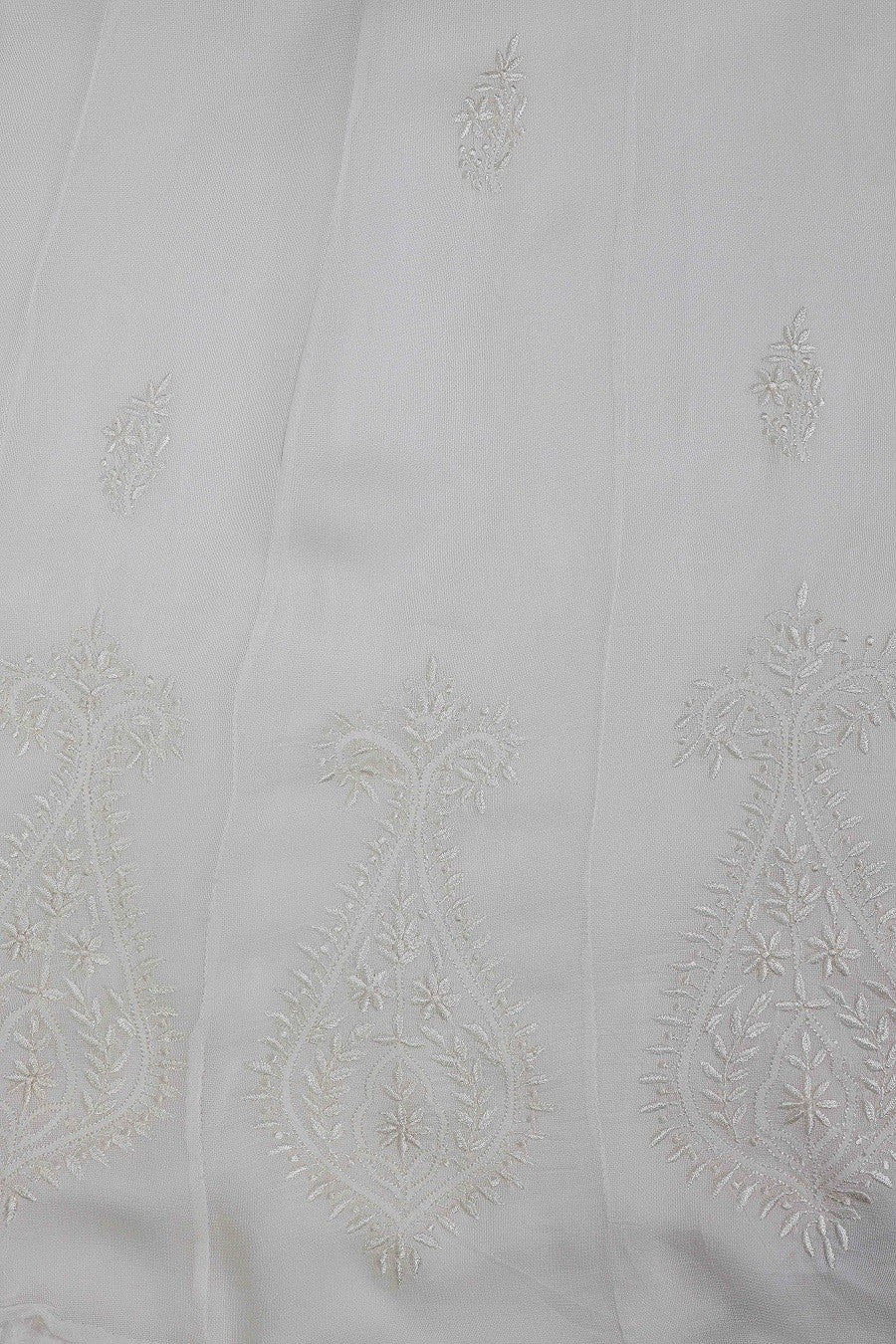 Ada Hand Embroidered White Organic Bamboo Semi-Stitched Anarkali Kurta Dupatta Set A597307