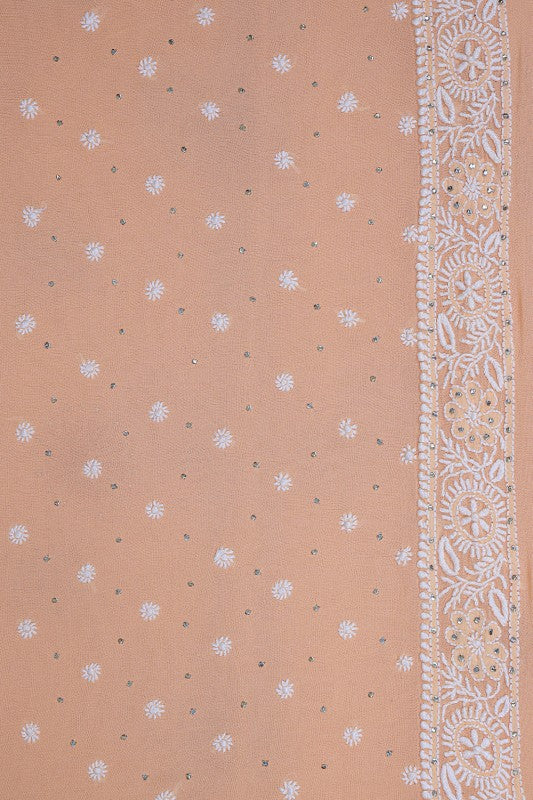 Ada Hand Embroidered Peach Pure Georgette Lucknowi Chikankari Lehenga Set with Muqaish Work A291941