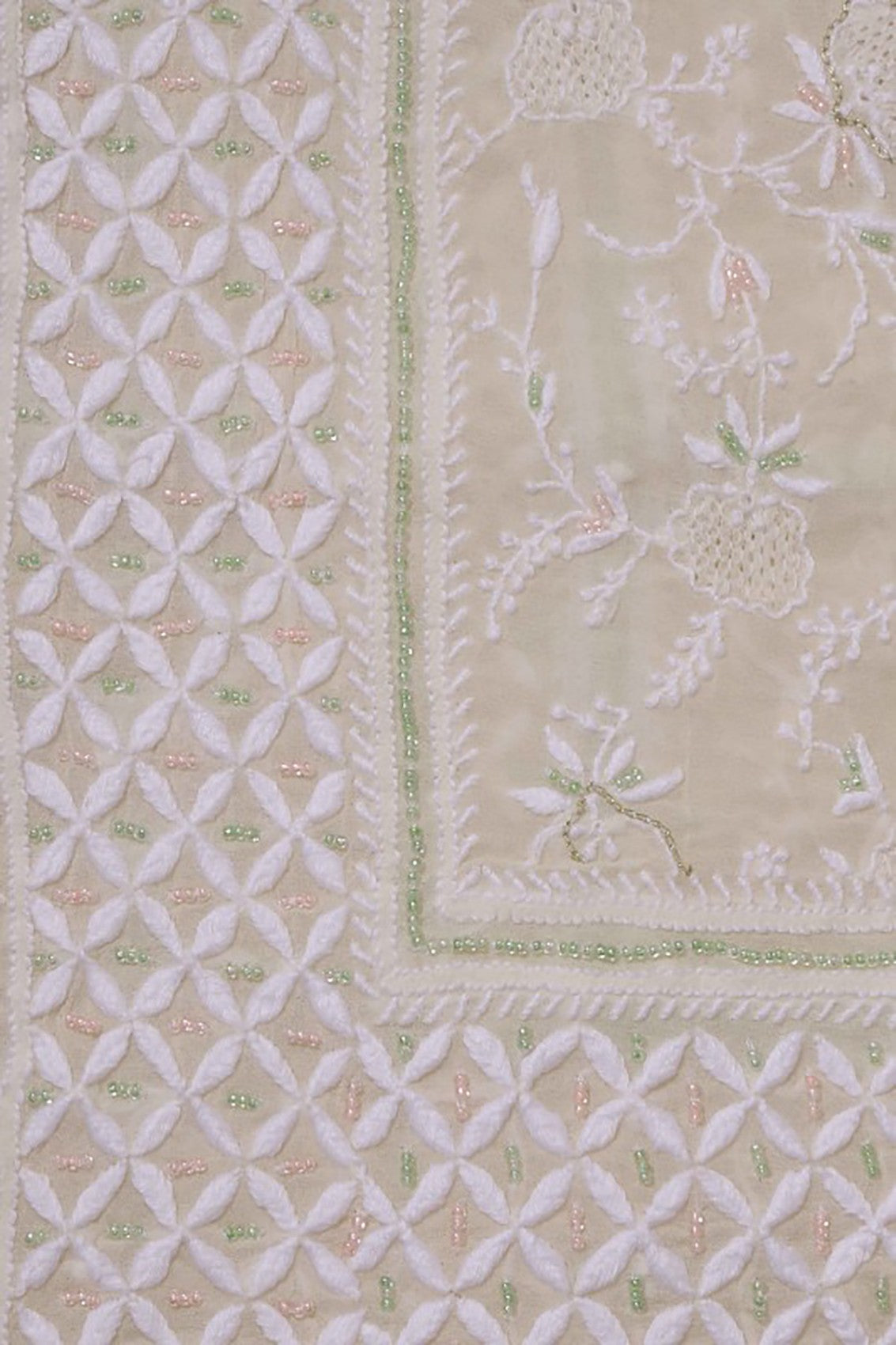 Ada Hand Embroidered White Pure Georgette Lucknowi Chikankari Dupatta With Pearl Work 01A100943