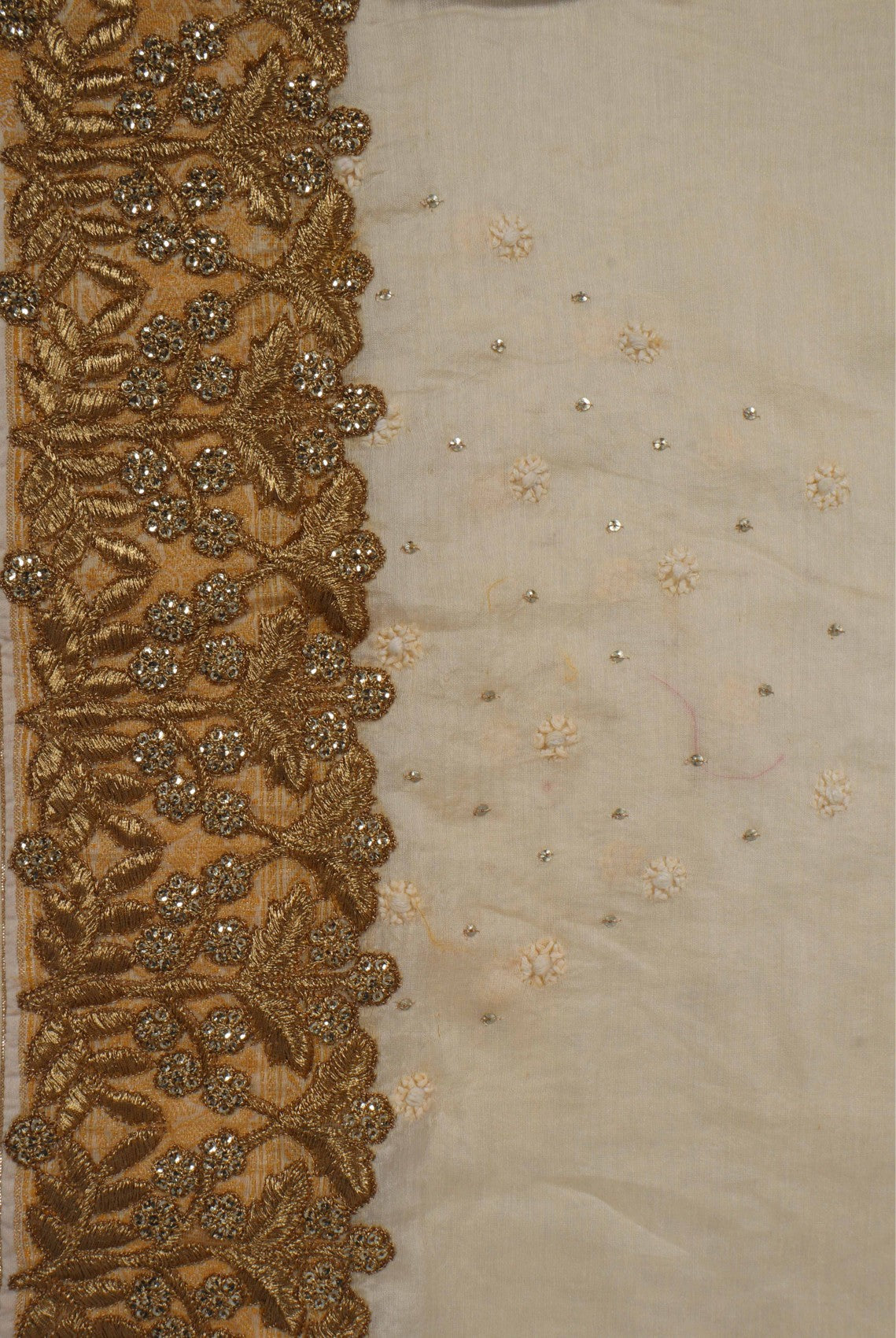 Ada Hand Embroidered Fawn Chanderi Lucknowi Chikankari Saree With Blouse With Zari Work A302299
