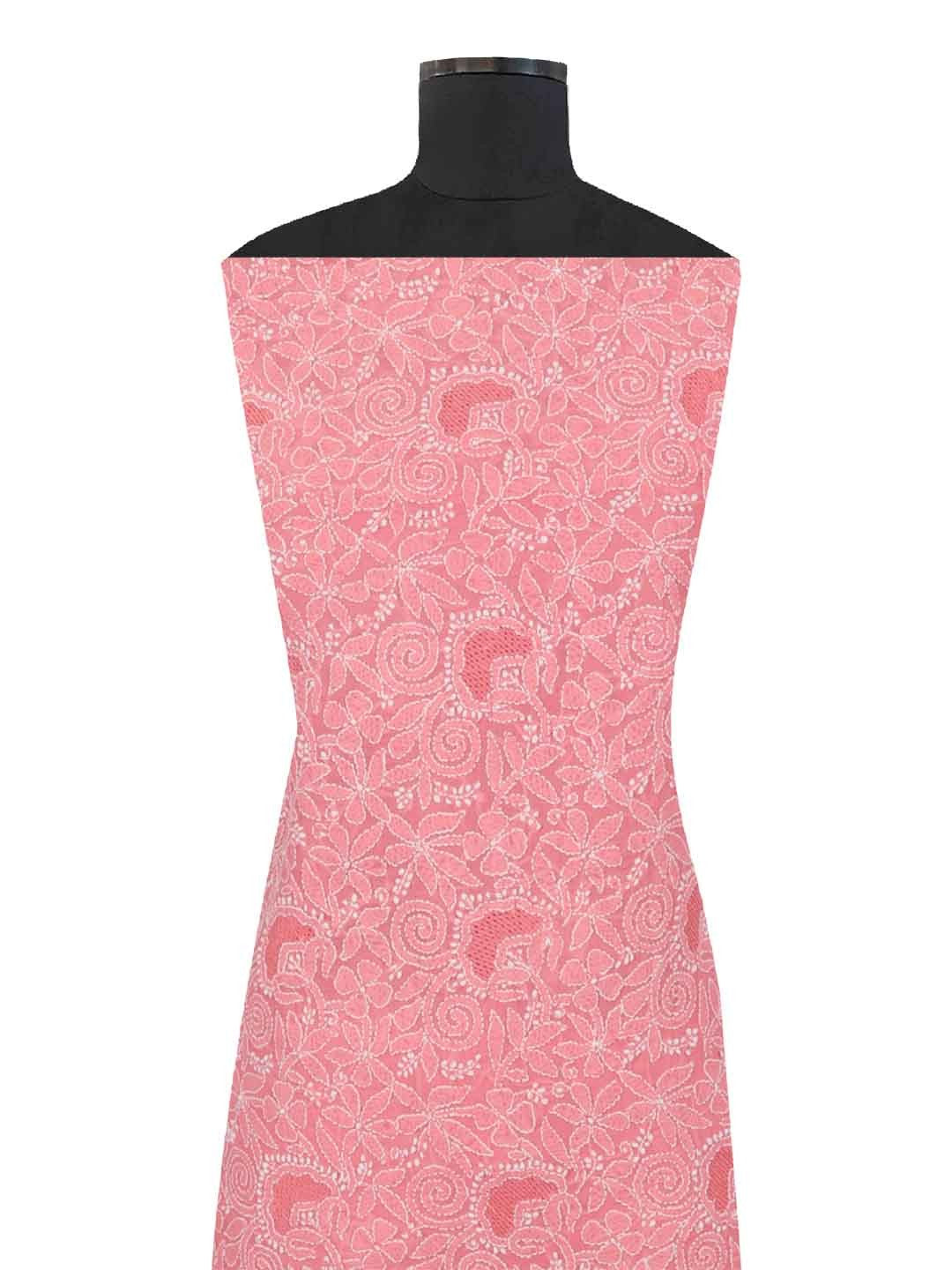 Ada Hand Embroidered Carrot Pink Cotton Lucknowi Chikankari Unstitched Suit Piece 01A213275