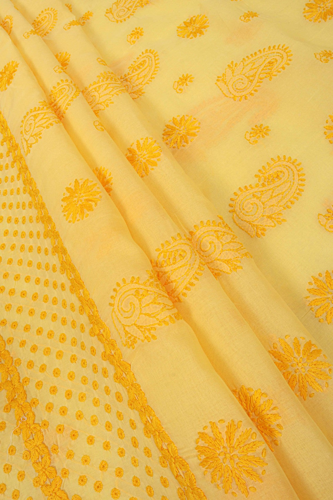 Ada Hand Embroidered Yellow Cotton Lucknowi Chikankari Unstitched Suit Piece 01A179333