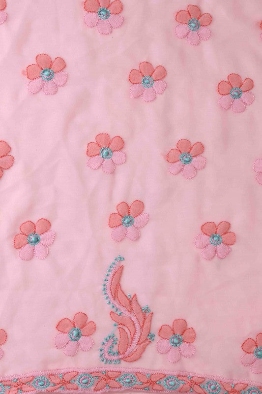 Ada Hand Embroidered Pink Georgette Lucknowi Chikan Unstitched Suit Piece A566784