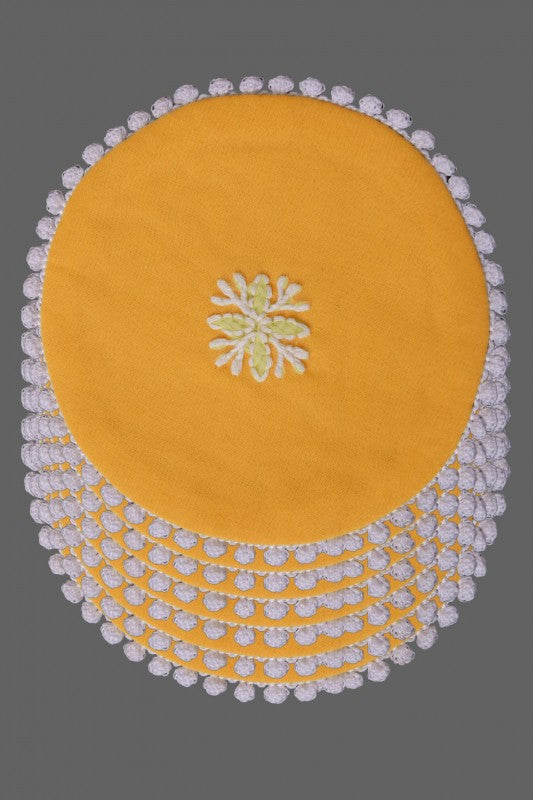 Ada Hand Embroidered Yellow Georgette Lucknowi Chikankari Table Coaster A622204
