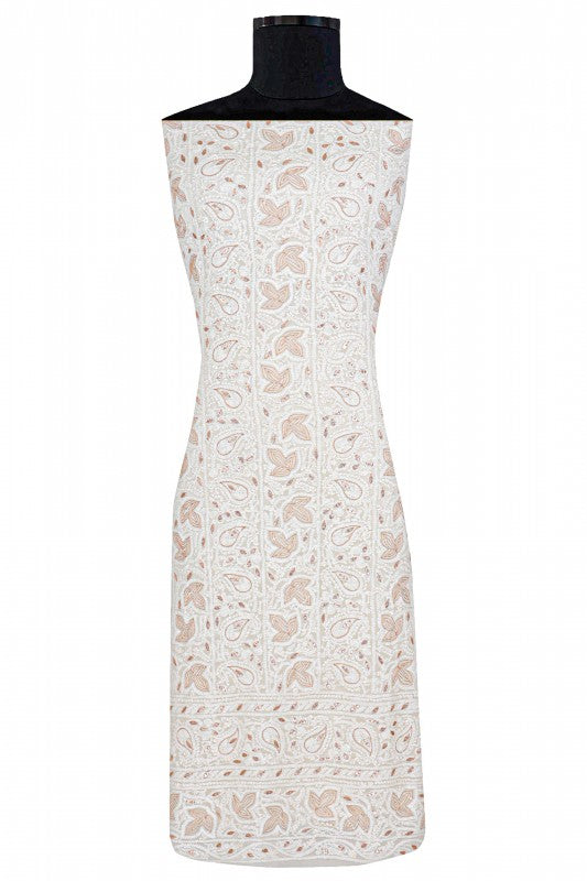 Ada Hand Embroidered White Georgette Lucknowi Chikan Unstitched Kurta Piece with Gota Patti Work A484637