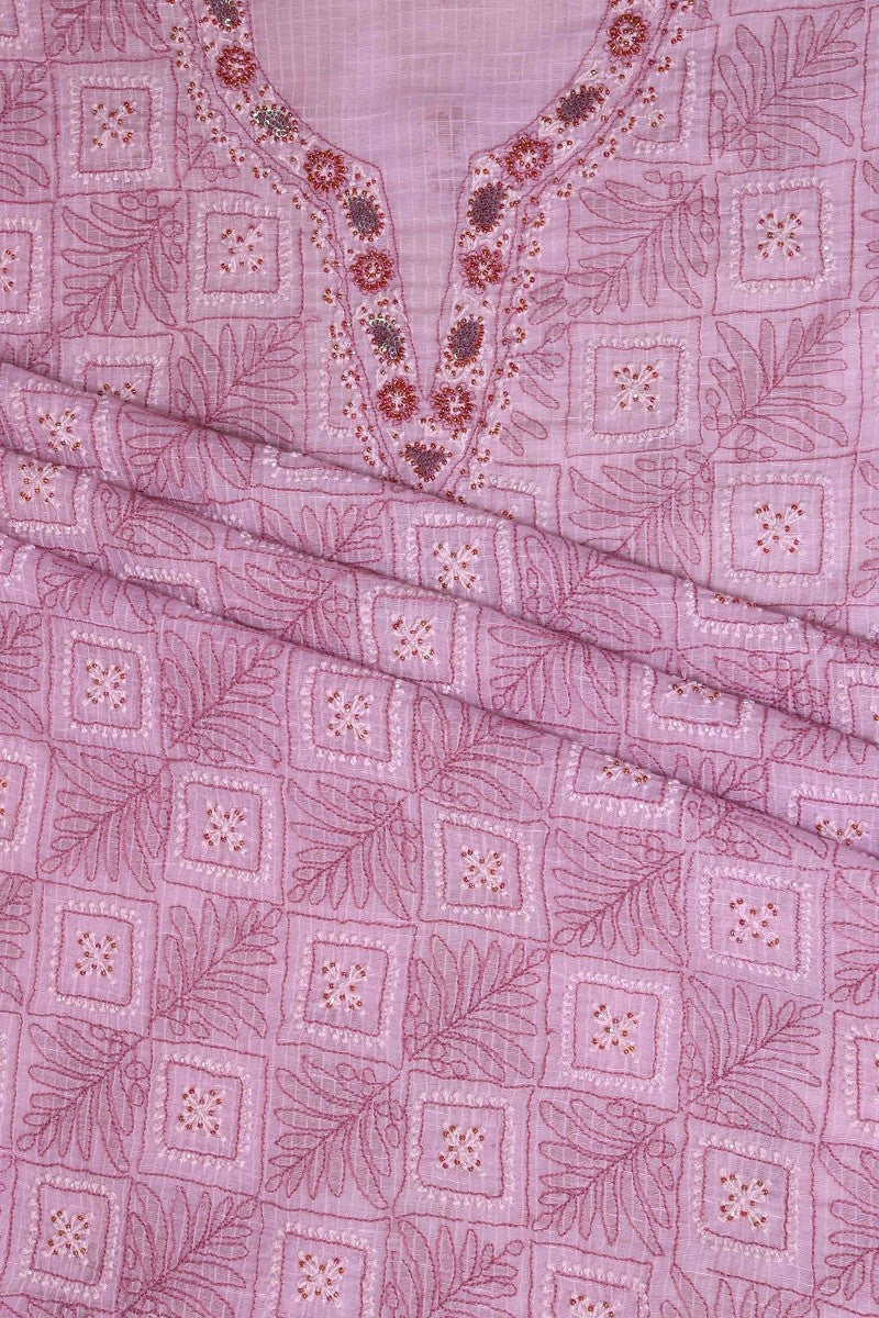 Ada Hand Embroidered Lavender Cotton Lucknowi Chikan Unstitched Suit Piece With Pearl & Sequinned Work -A461847