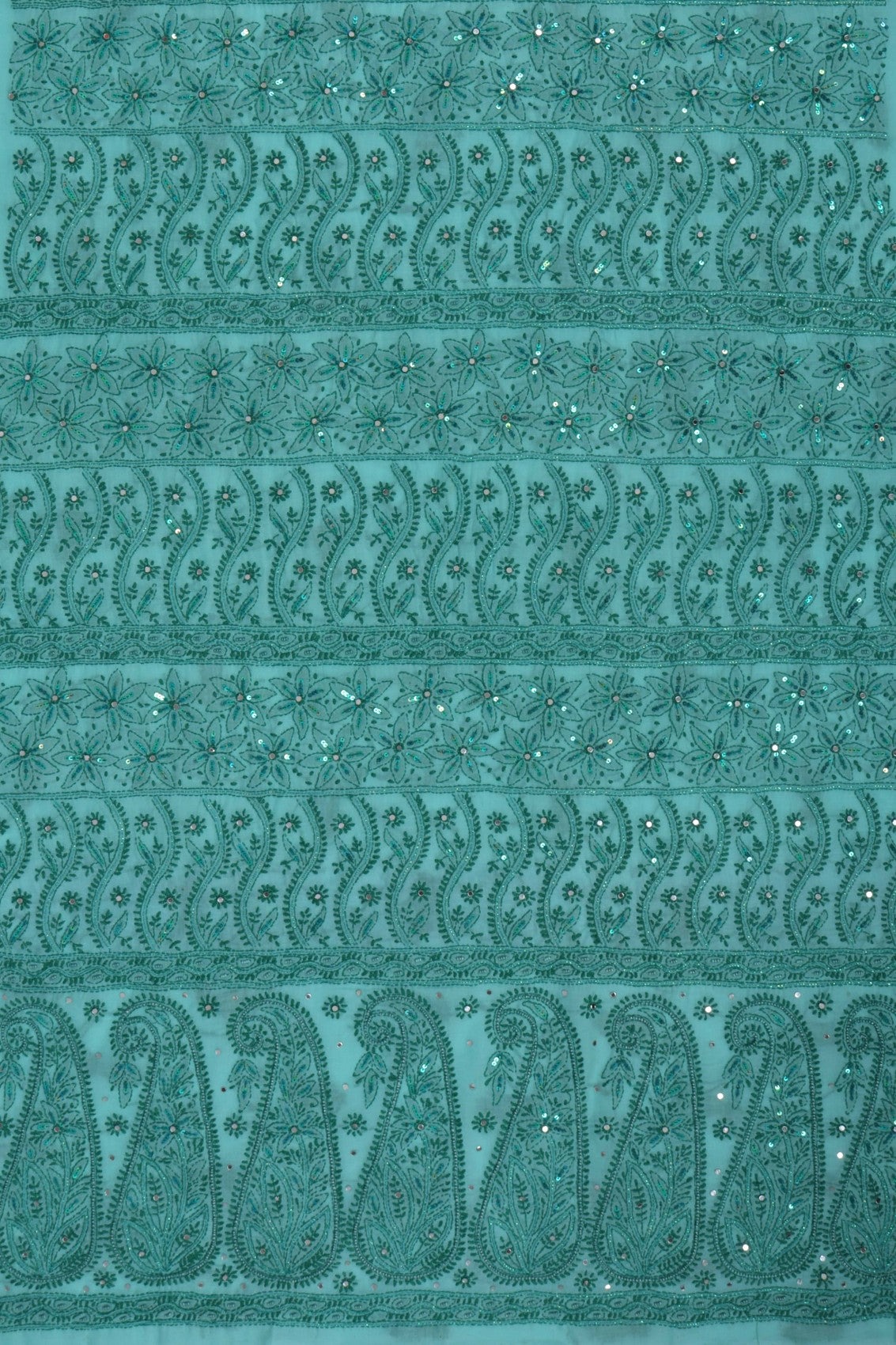 Ada Hand Embroidered Sea Green Cotton Lucknowi Chikan Unstitched Suit Piece With Pearl Work A51520