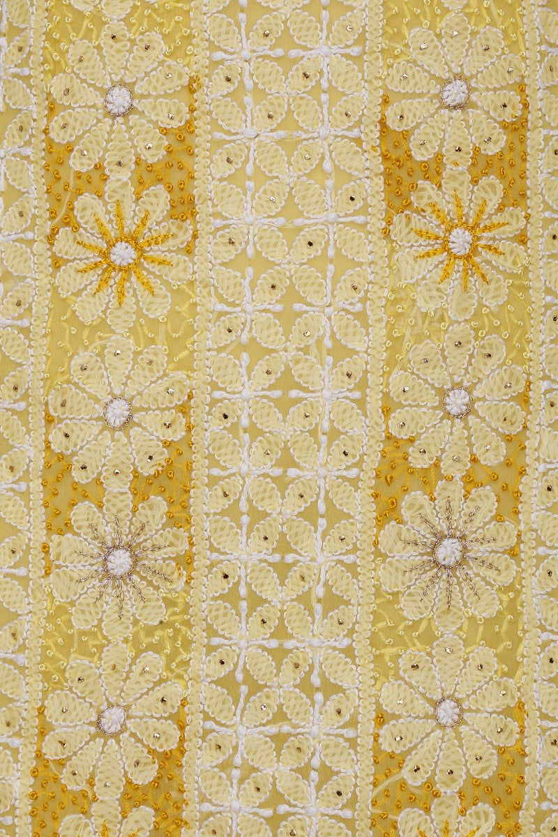 Ada Hand Embroidered Sunglow Yellow Georgette Lucknowi Chikan Unstitched Suit Piece with Muqaish Work A605776