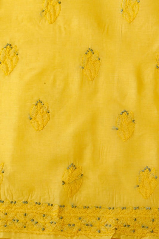 Ada Hand Embroidered Yellow Cotton Lucknowi Chikan Unstitched Suit Piece-A211119