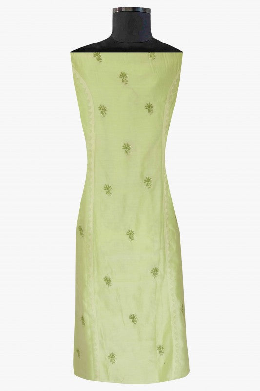Ada Hand Embroidered Green Chanderi Lucknowi Chikan Semi-Stitched Kurta Piece With Muqaish Work-A588042