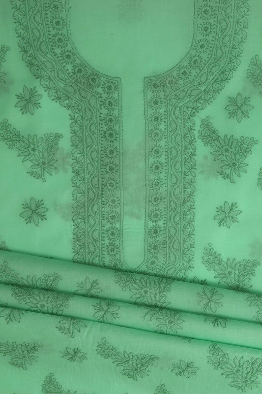 Ada Hand Embroidered Sea Green Cotton Lucknowi Chikan Unstitched Suit Piece-A211141