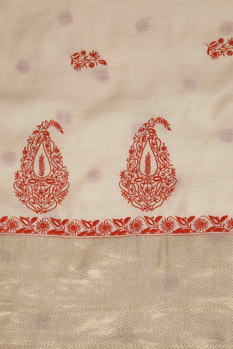 Ada Hand Embroidered Fawn Moonga Silk Lucknowi Chikankari Saree With Blouse-A91762