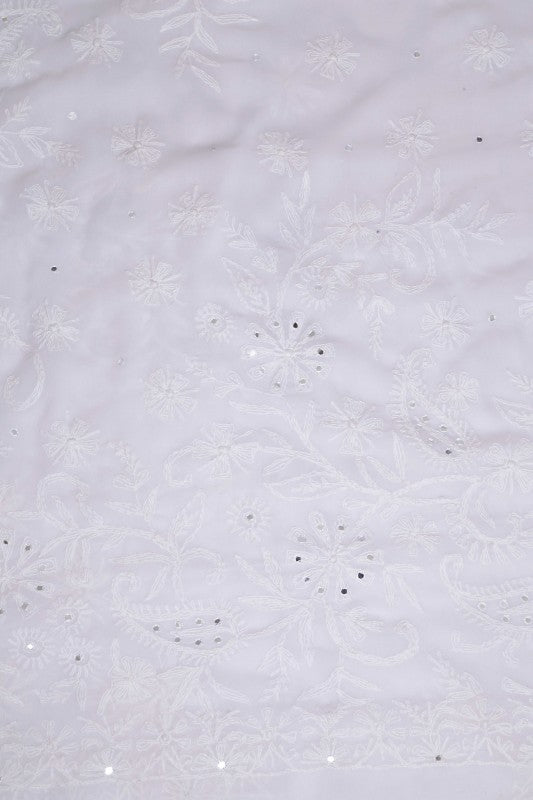 Ada Hand Embroidered White Georgette Lucknow Chikan Saree with Blouse A42297