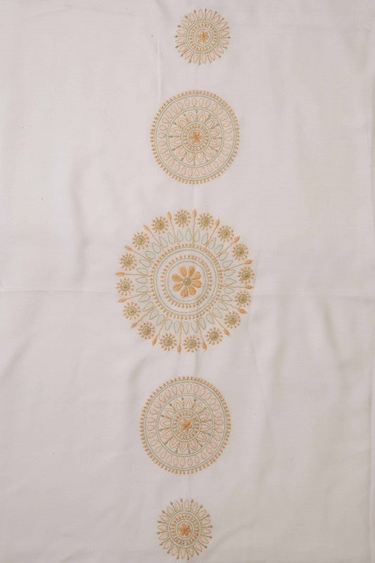 Ada Hand Embroidered White Cotton Lucknowi Chikankari Table Cover-A220543