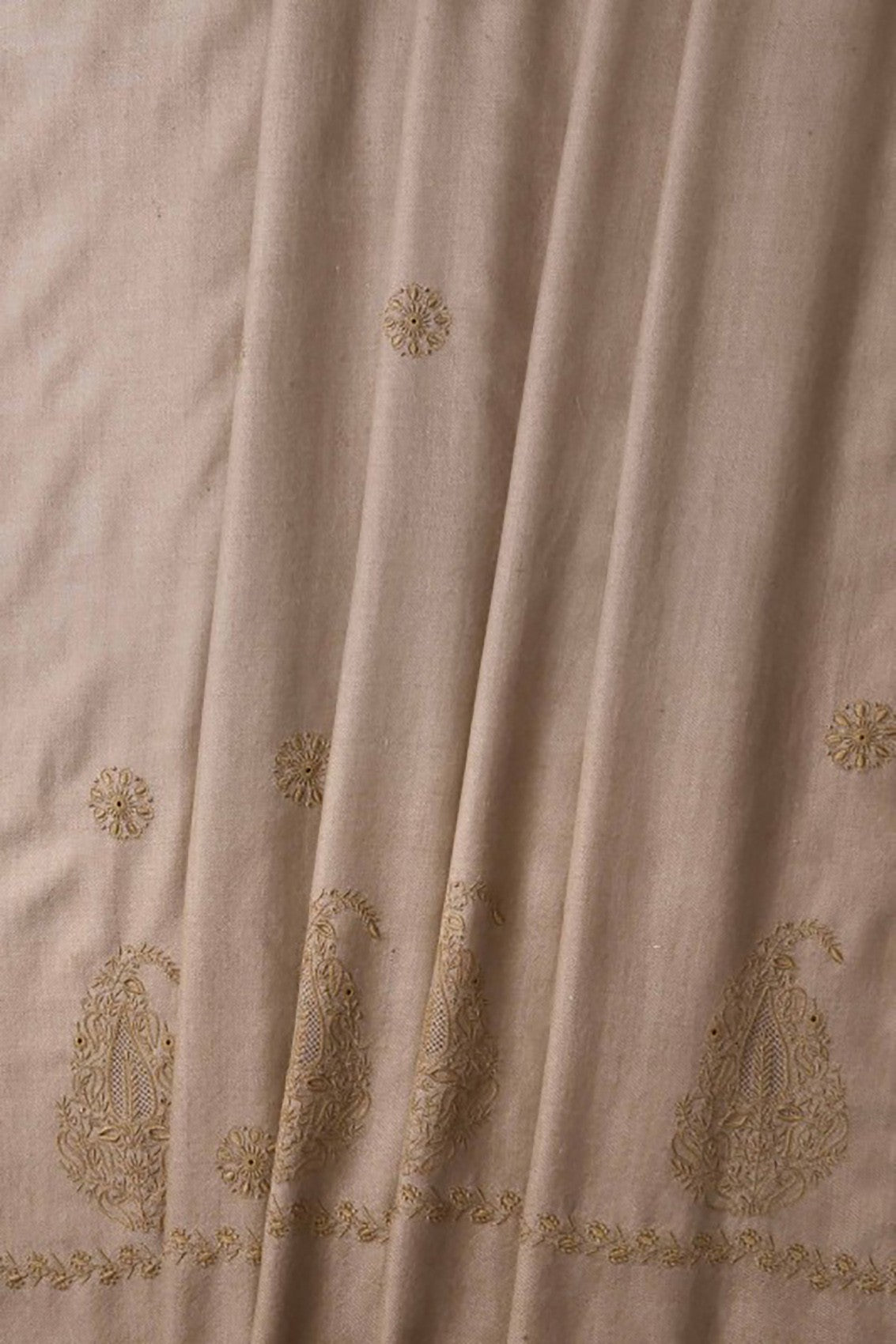 Ada Hand Embroidered Fawn Pashmina Lucknowi Chikankari Stole A244510