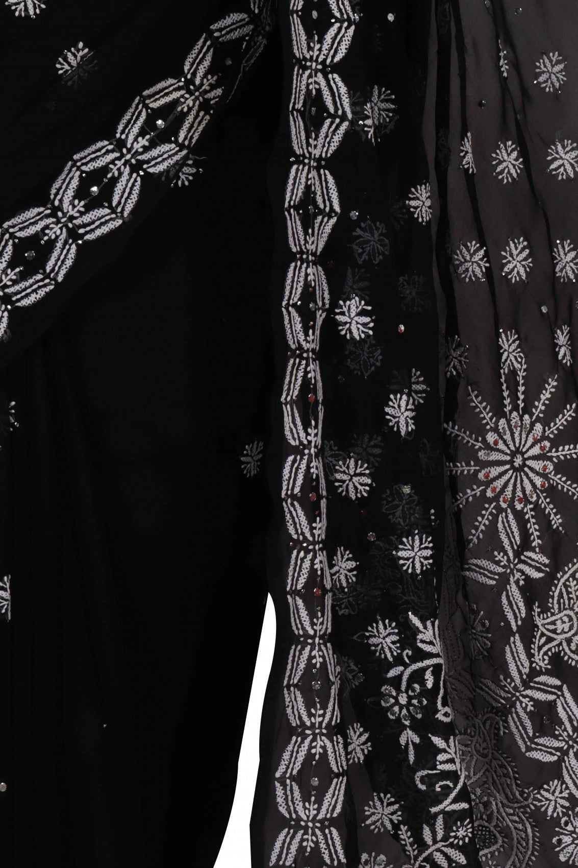 Ada Hand Embroidered Black Georgette Lucknowi Chikankari Saree/Blouse With Muqaish Work A381079