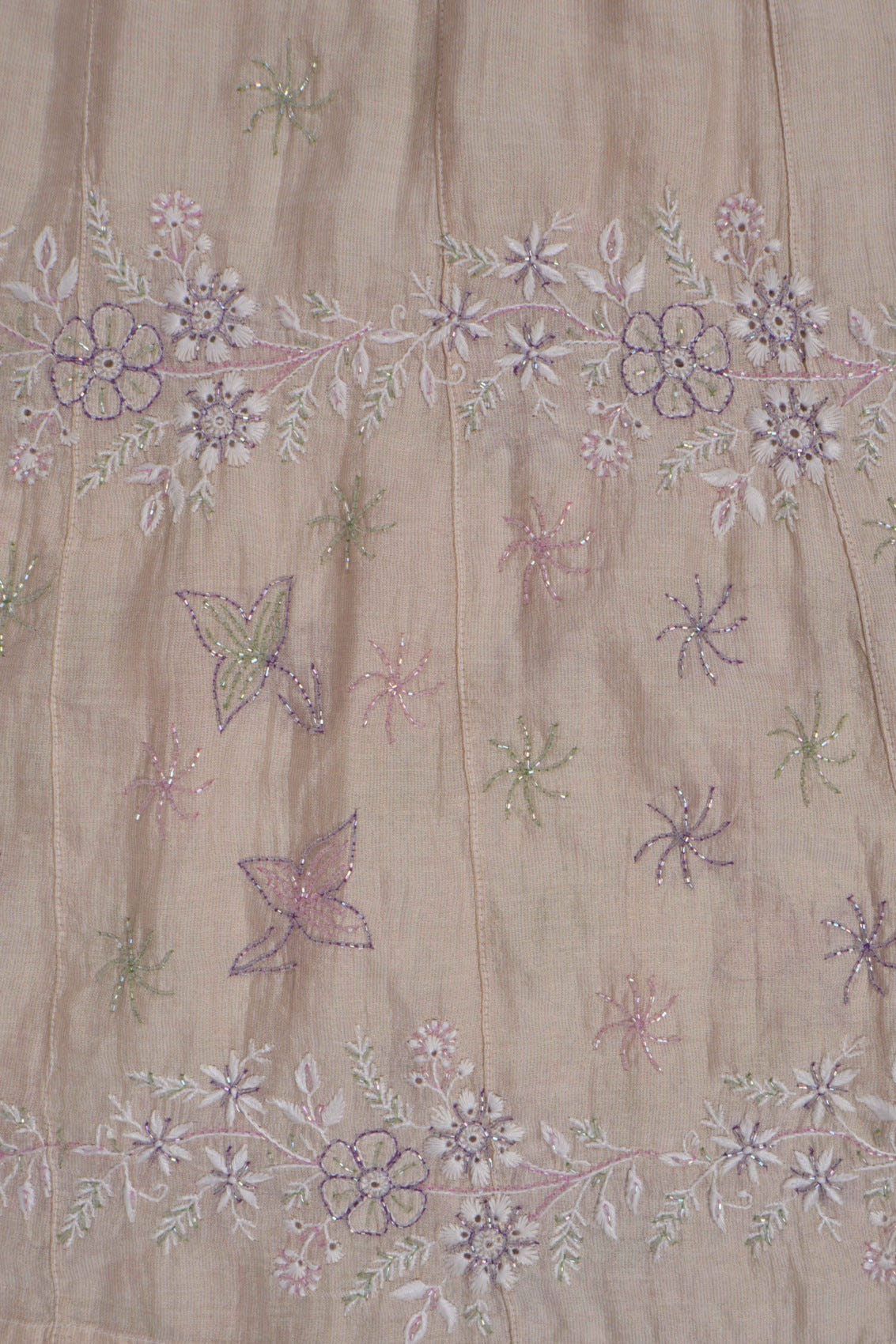 Ada Hand Embroidered Natural Fawn Tissue Lucknowi Chikankari Semi-Stitched Anarkali Kurta Dupatta Set With Cutdana Work 01A187880