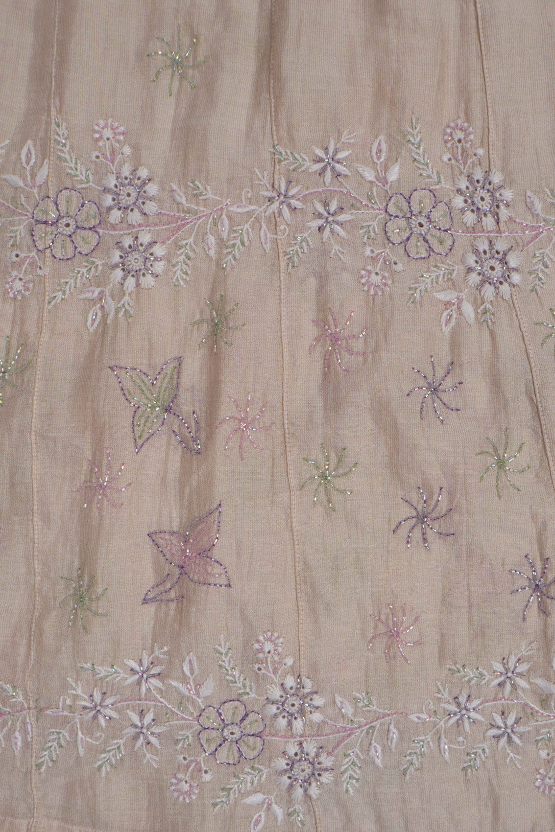 Ada Hand Embroidered Natural Fawn Tissue Lucknowi Chikankari Semi-Stitched Anarkali Kurta Dupatta Set With Cutdana Work 01A187880