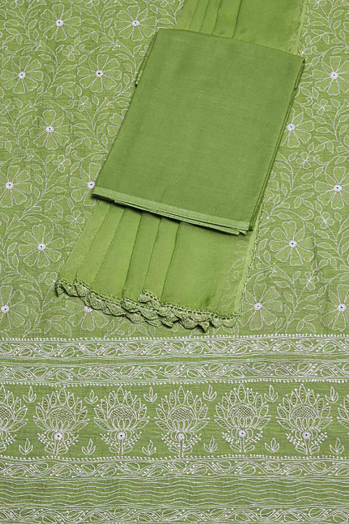 Ada Hand Embroidered Green Khadi Lucknowi Chikankari Unstitched Suit Piece A512713