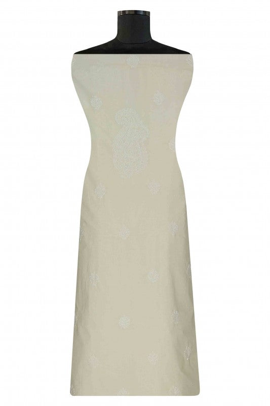 Ada Hand Embroidered Cream Cotton Chikan Unstitched Kurta Piece-A512197