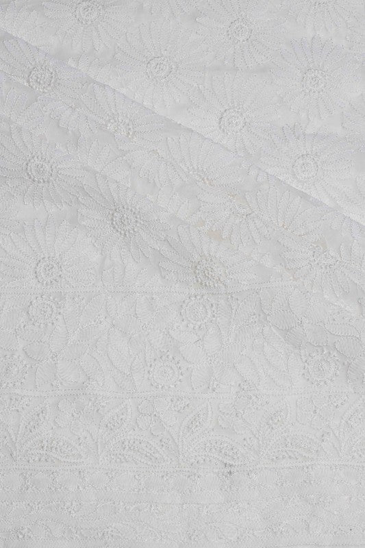 Ada Hand Embroidered White Georgette Lucknowi Chikan Unstitched Kurta Piece A618892