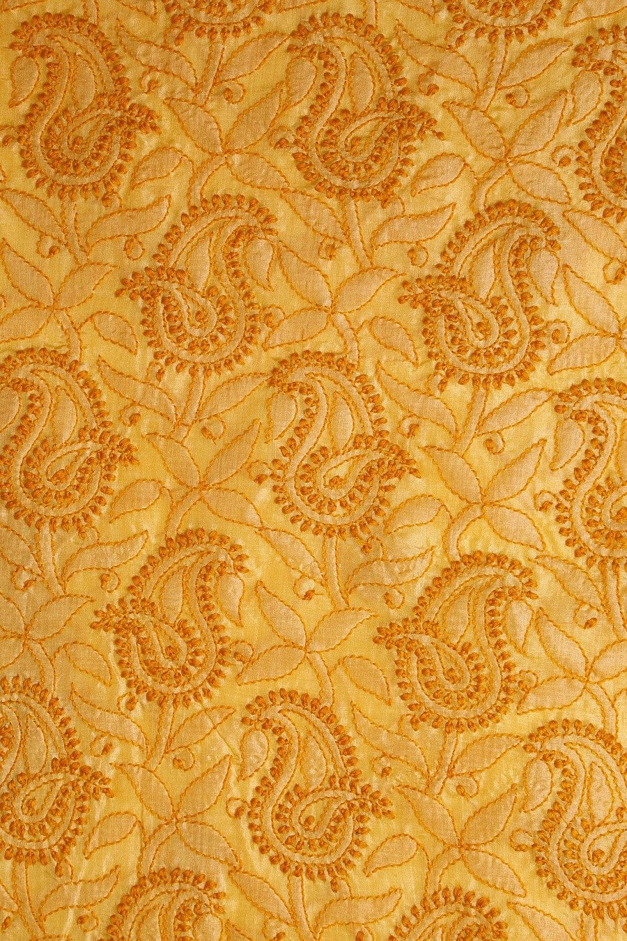 Ada Hand Embroidered Fire Orange Silk Lucknowi Chikan Unstitched Kurta Piece-A567505