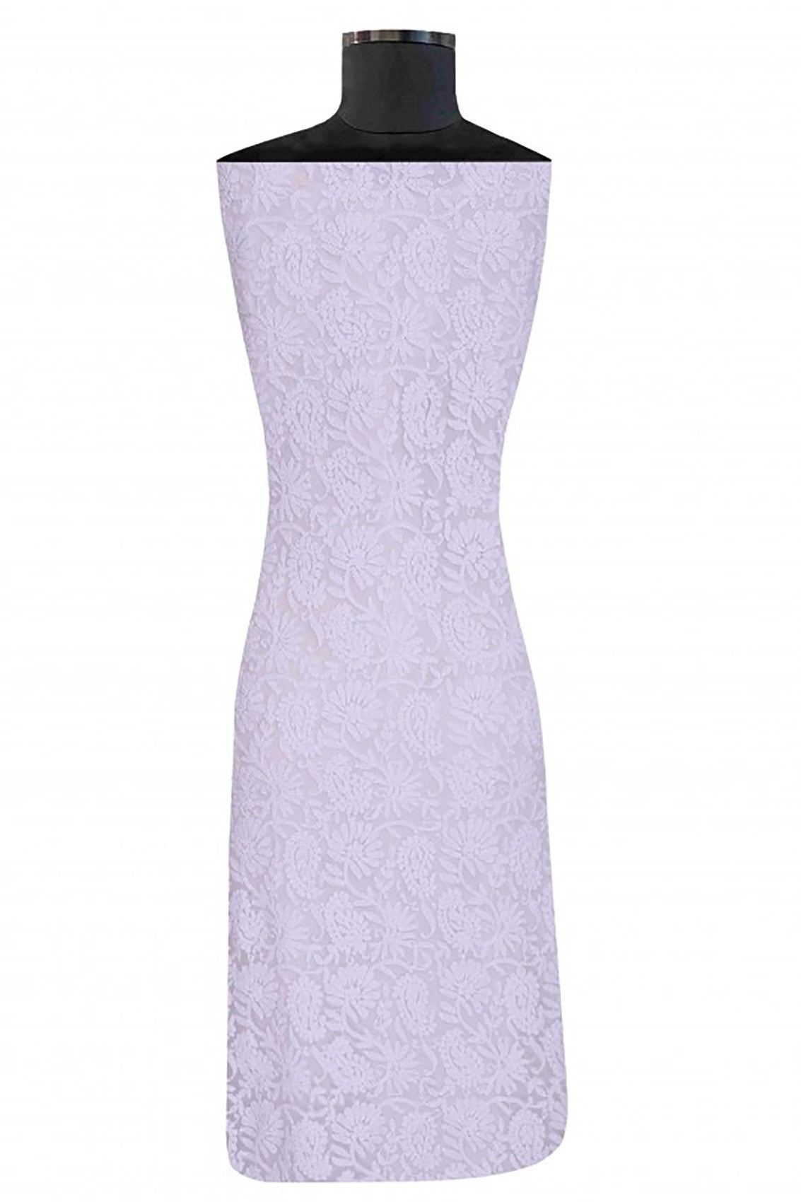 Ada Hand Embroidered White Net Lucknowi Chikankari Unstitched Kurta Dupatta A119279