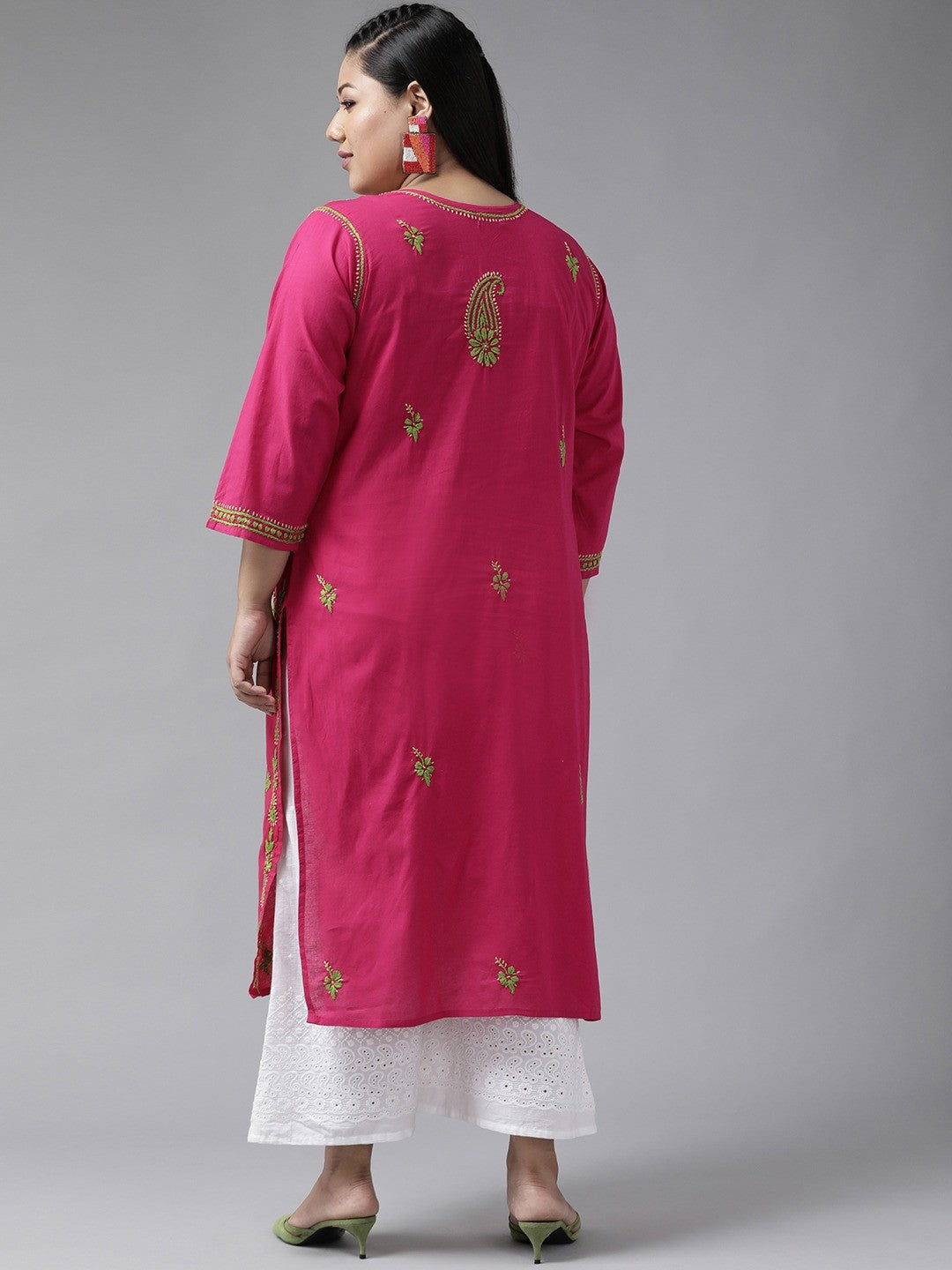 Ada Hand Embroidered Magenta Cotton Lucknowi Chikankari Kurta A223842
