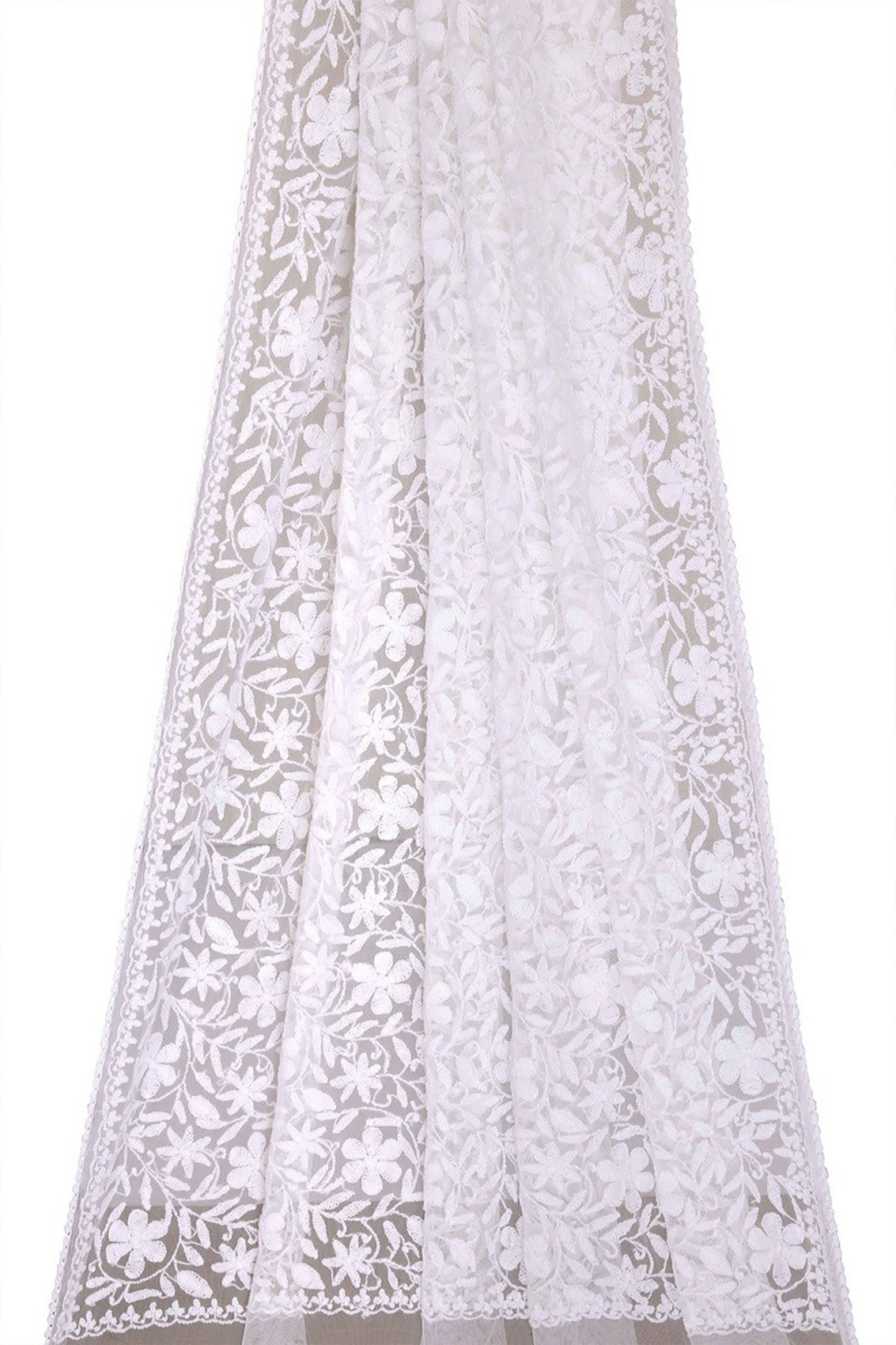 Ada Hand Embroidered White Net Lucknowi Chikankari Dupatta A567875