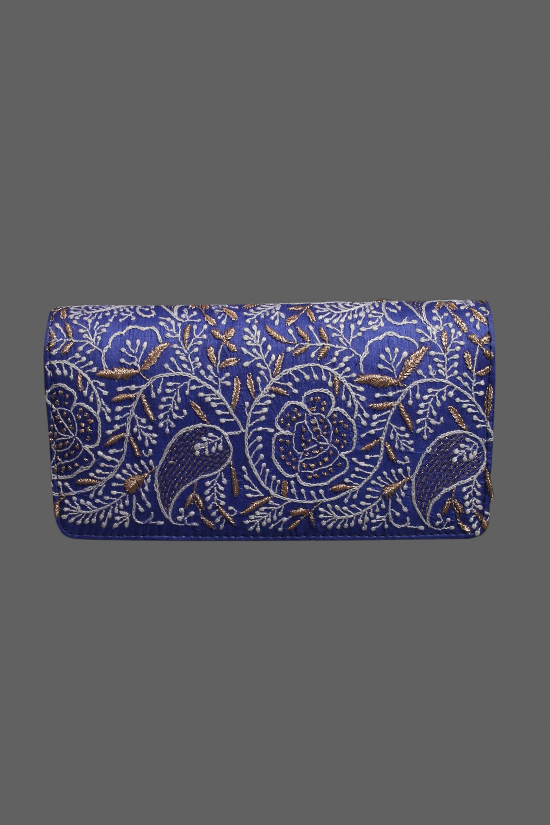 Ada Hand Embroidered Royal Blue Silk Lucknowi Chikankari Clutch With Zari Work 01A298174