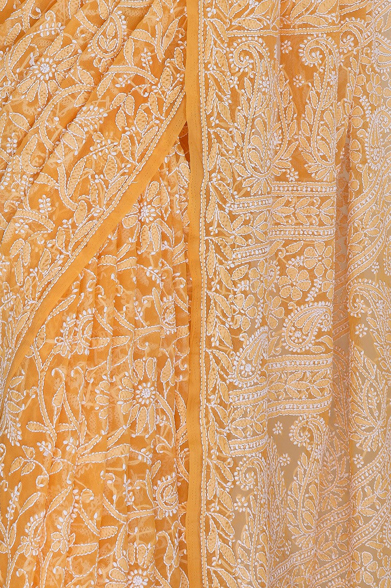 Ada Hand Embroidered Yellow Georgette Lucknowi Chikankari Saree with Blouse A607799